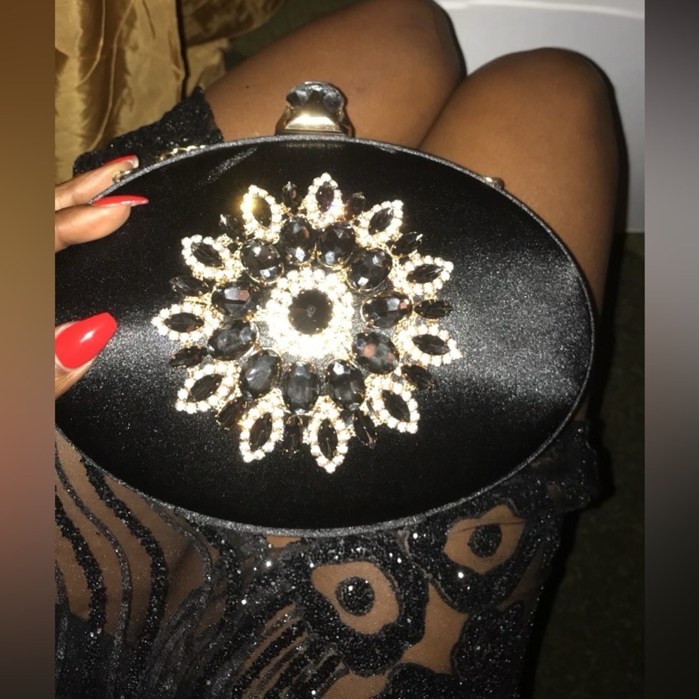 Black Clutch with Crystal Embellishment - Picture 4 of 6